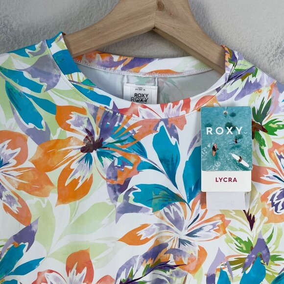 NEW Roxy Womens Medium Floral Long Sleeve Sea Skippin PT Lycra Top Rash Gaurd - Picture 2 of 8